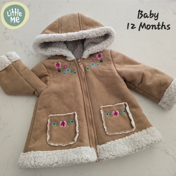 Little Me Other - Faux Suede Sherpa Lined Coat Baby Girl Size 12 Months